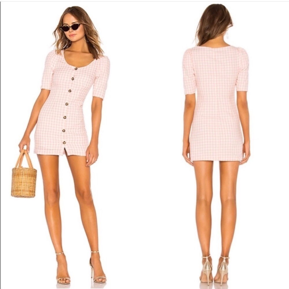 LPA Puff Sleeve Button Up Dress in Baby Pink